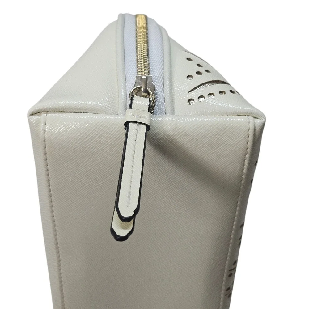 Victorias Secret Cream Laser Cut Floral Dome Cosmetic Bag‎ Makeup Travel Pouch
